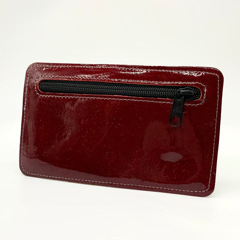 Patent Burgundy and green purse