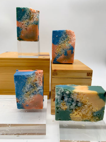Blue/orange stone and crystals Soap